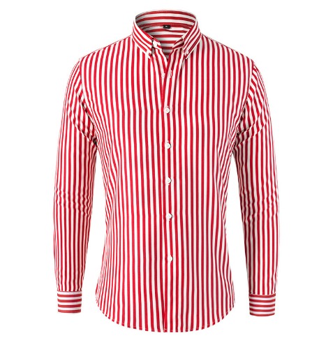 Men's striped long-sleeve shirt with a classic fit, featuring blue and white stripes, perfect for both casual and formal occa