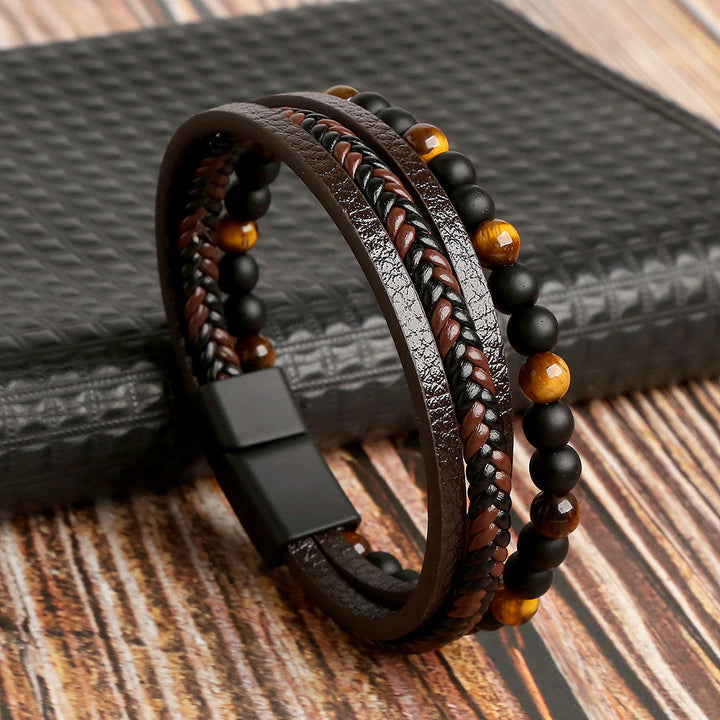 Men's stylish leather bracelet set with modern and rugged look, featuring multiple high-quality leather straps for versatile 