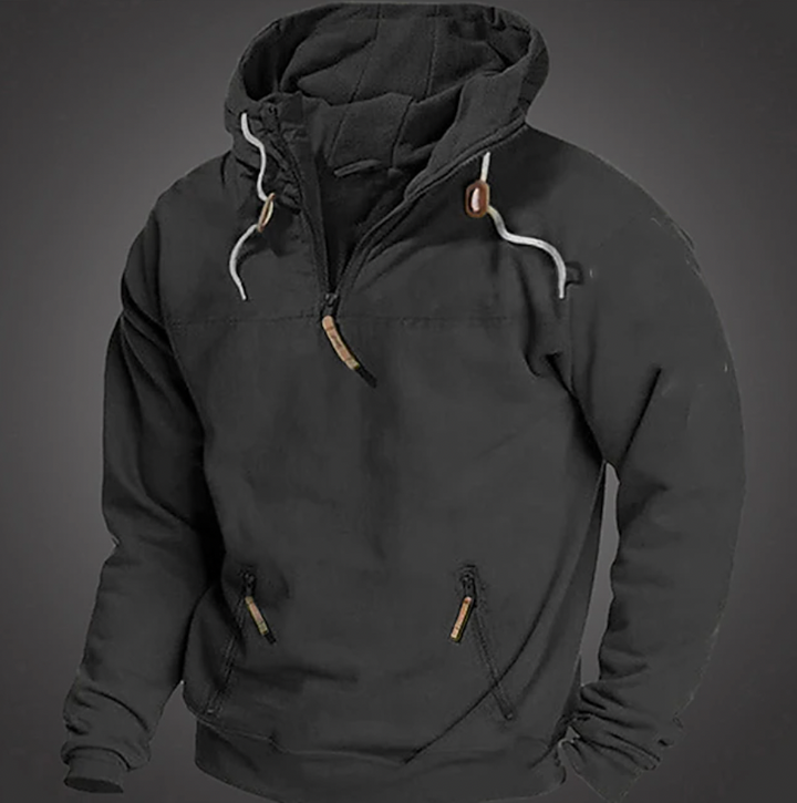 Men's stylish winter hoodie, front view, warm and comfortable, versatile design, perfect for outdoor and casual wear.