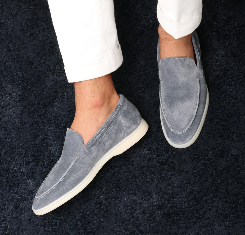 "Men's suede loafers in dark brown, elegant and comfortable, perfect for casual or formal wear, crafted from luxury suede."