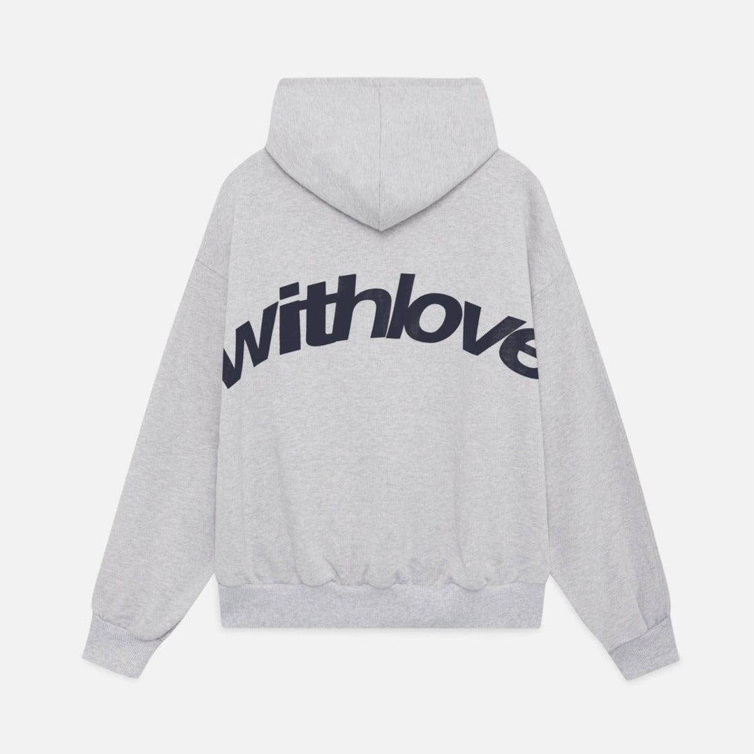 "Men's winter hoodie front view in grey, showing modern design and cozy fit. Perfect for staying warm and stylish."