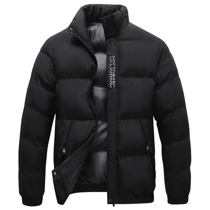 "Men's winter jacket in gray sharkskin fabric, featuring a sleek design with multiple pockets and a snug fit for outdoor wear