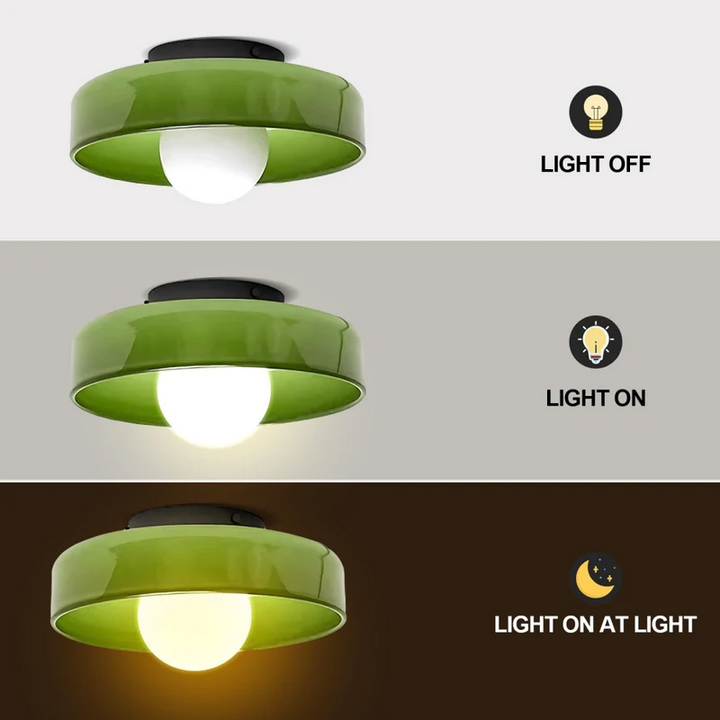 "Minimal flush mount ceiling light with frosted shade, sleek finish, offers soft illumination; ideal for modern and tradition