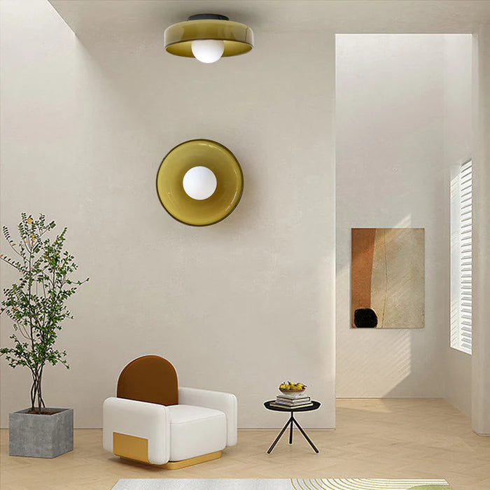 "Minimal flush mount ceiling light with frosted shade, sleek finish, offers soft illumination; ideal for modern and tradition