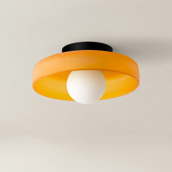 "Minimal flush mount ceiling light with frosted shade, sleek finish, offers soft illumination; ideal for modern and tradition