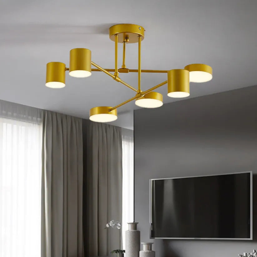 "Modern 6-light ceiling lamp with sleek geometric design and adjustable light modes for stylish, balanced home illumination."