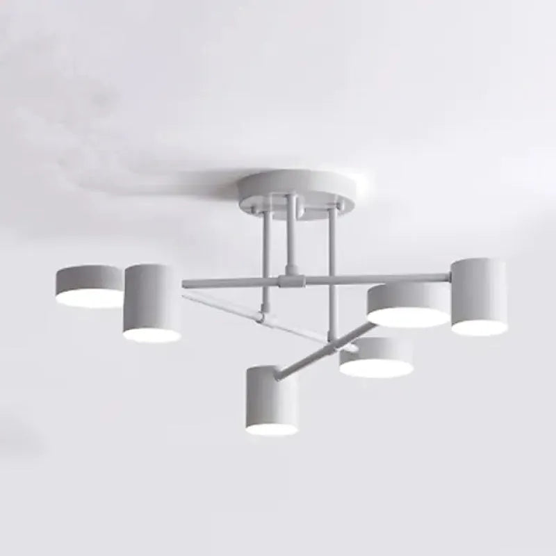 "Modern 6-light ceiling lamp with sleek geometric design and adjustable light modes for stylish, balanced home illumination."