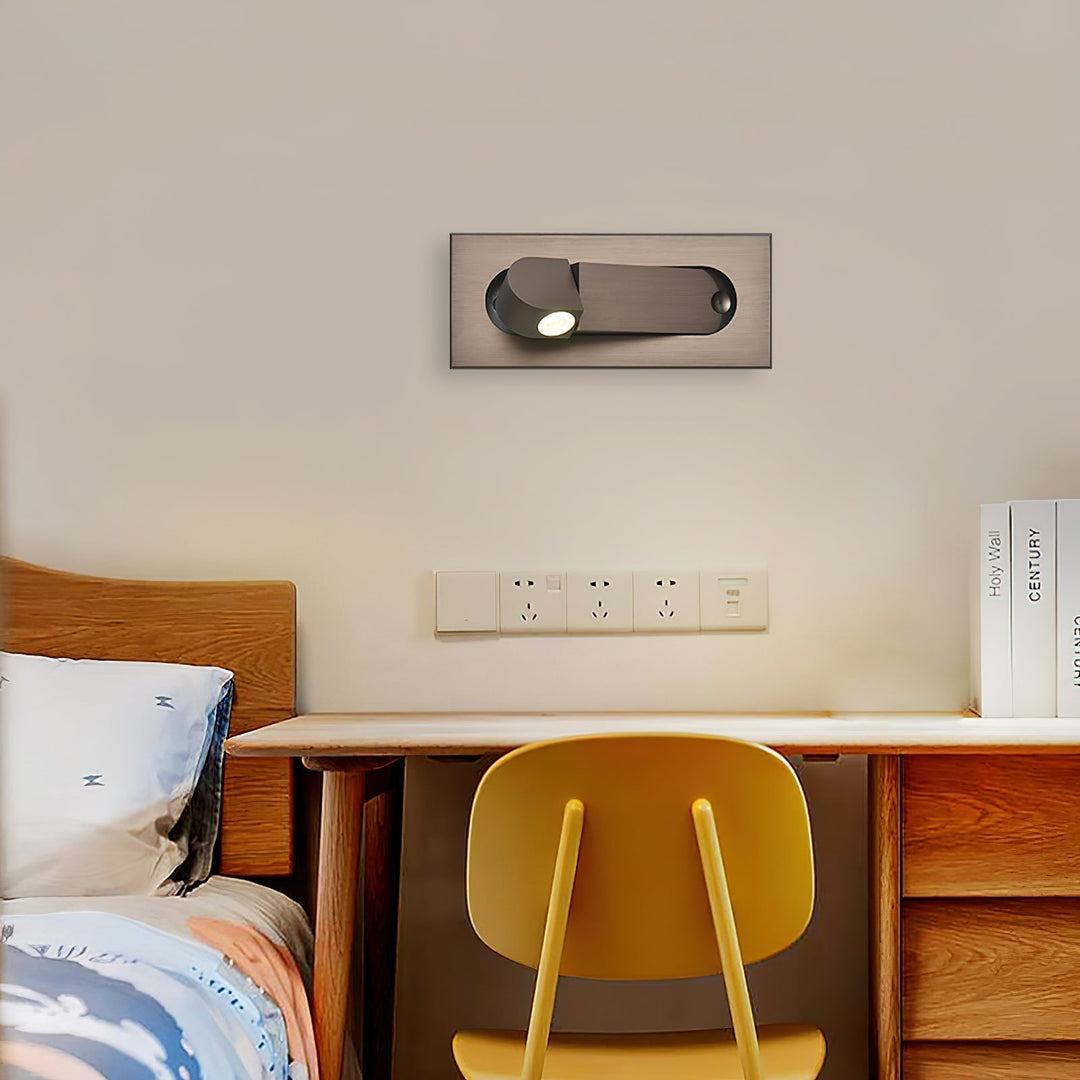 Modern adjustable LED bedside lamp in matte black with a sleek design, featuring an adjustable head for focused reading light