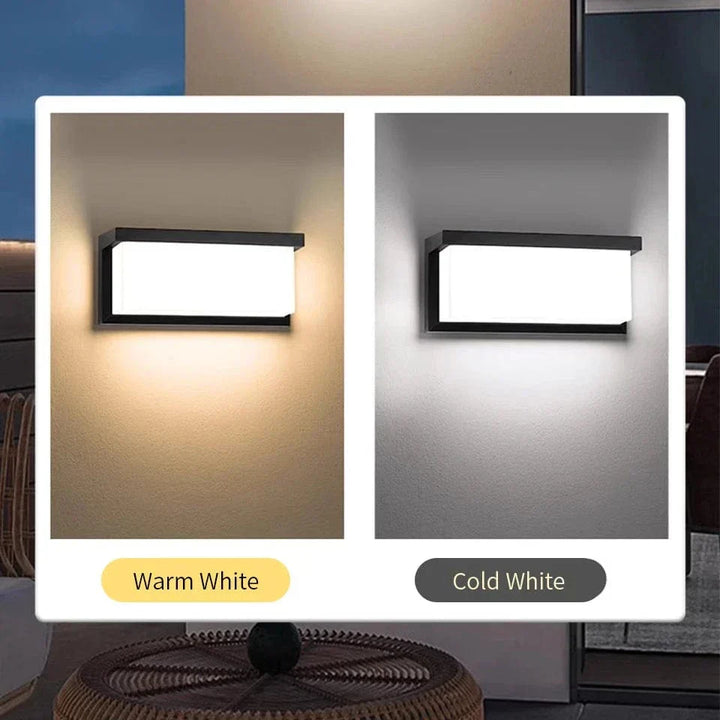 Modern black LED outdoor wall light with motion sensor, waterproof ABS, enhances security, suits balconies, porches, gardens.