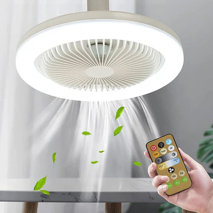 Modern ceiling fan with integrated LED light provides quiet home cooling & bright illumination for any room.