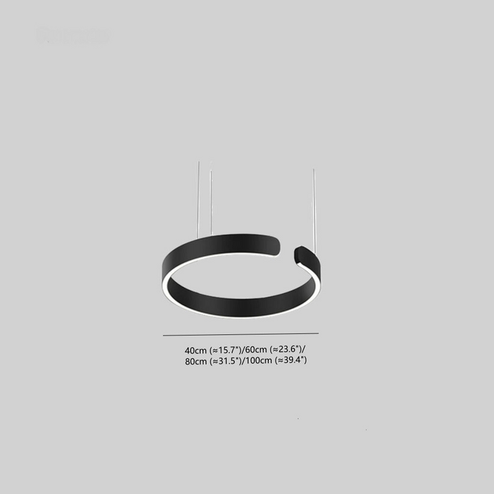"Modern circular LED pendant light in minimal design, black finish, ideal for elegant home interiors and efficient lighting."