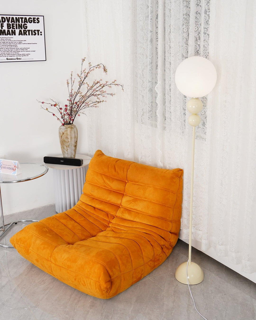 Modern Clavel metal floor lamp with glass accent, 59-inch height, sleek modern design, adds elegance to any room decor.