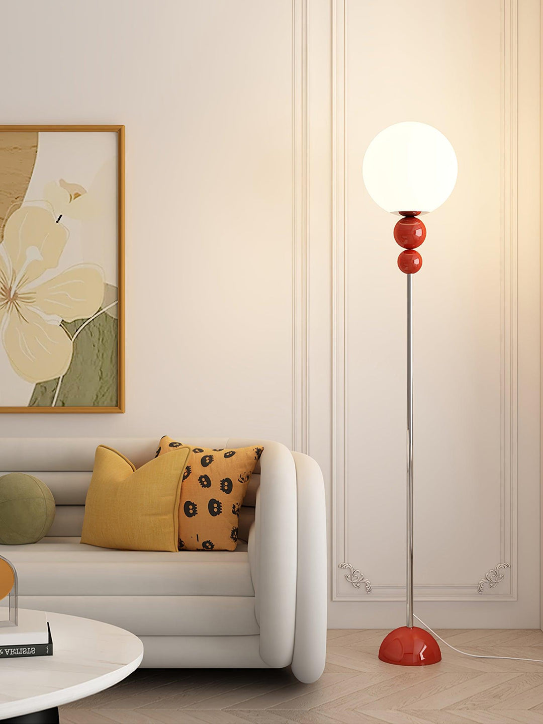 Modern Clavel metal floor lamp with glass accent, 59-inch height, sleek modern design, adds elegance to any room decor.