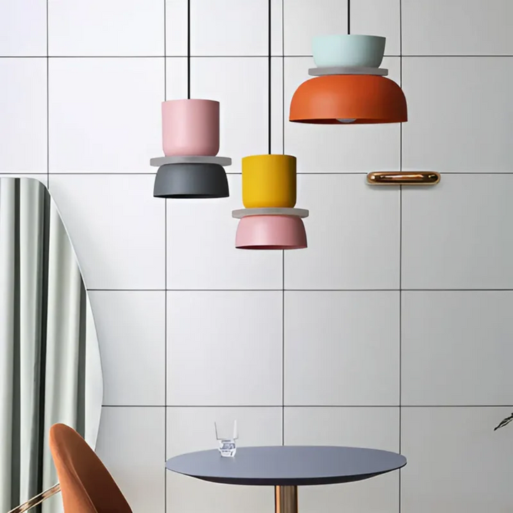 Bright LED macaron pendant lamp, perfect for illuminating kitchen islands or dining tables.