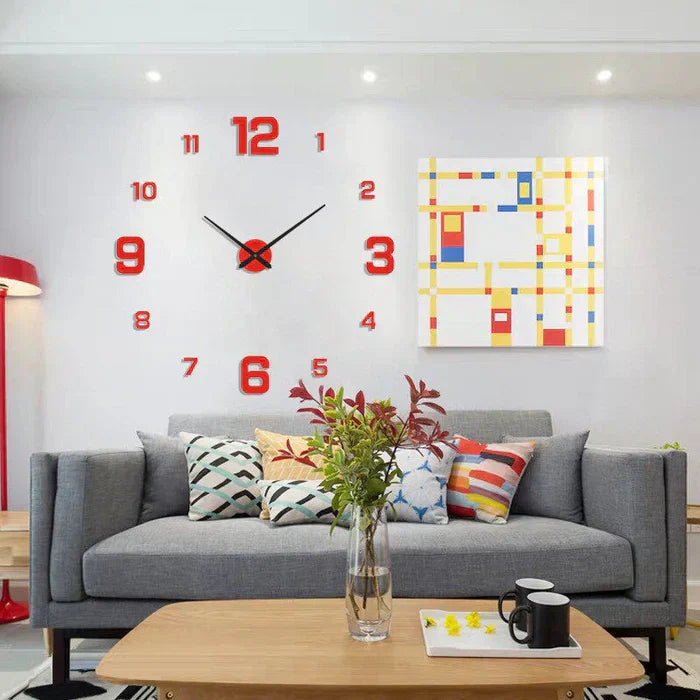 Large modern wall clock for living room decor. DIY 3D design, customizable size & stylish accent.