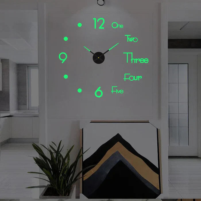 Decorative ArtTime wall clock, a large DIY 3D accent for modern homes. Luminous for night viewing.
