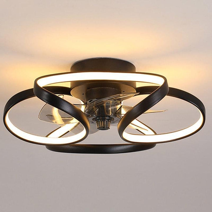 "Modern Flower LED Ceiling Fan Light with remote, featuring elegant bent blades and energy-efficient illumination."