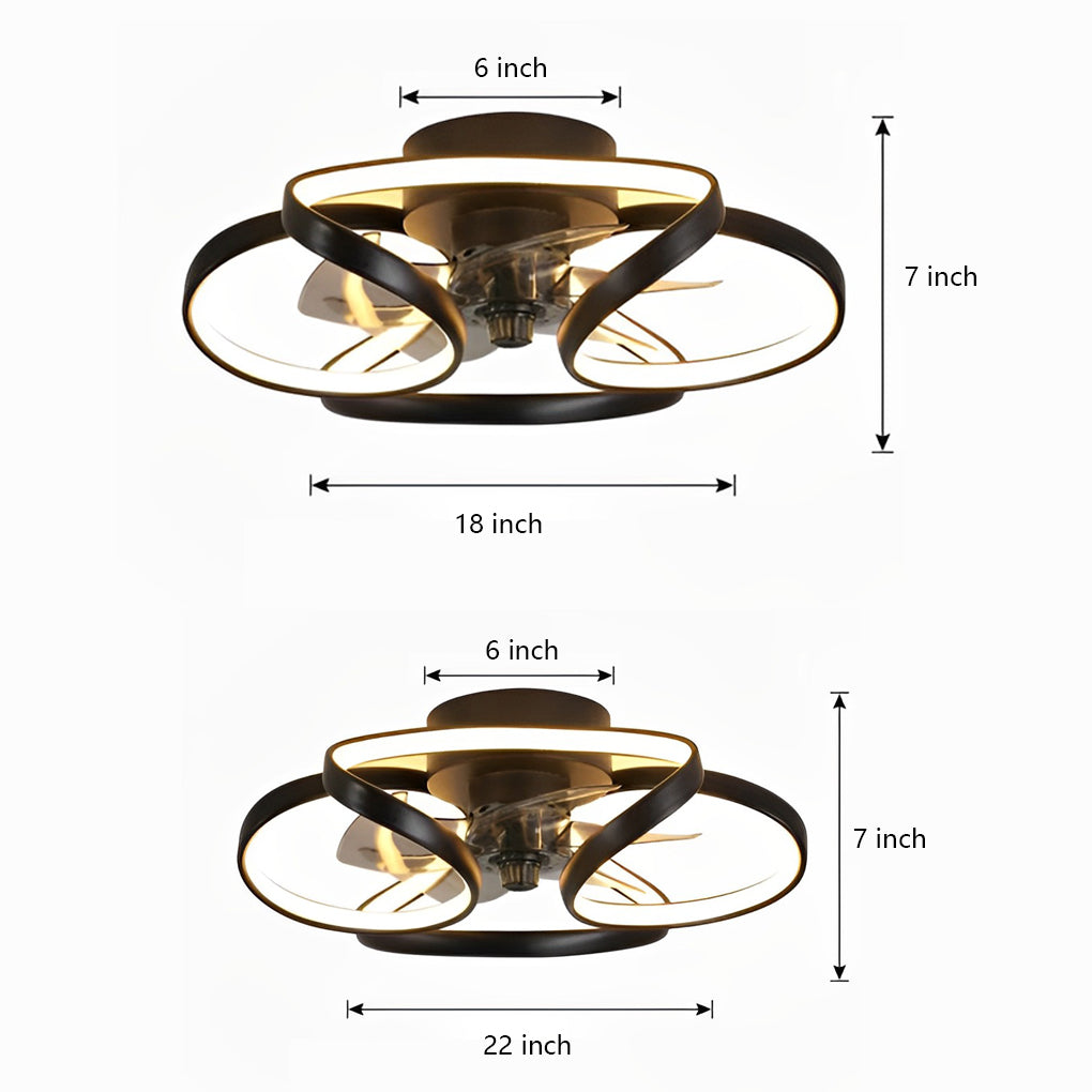 "Modern Flower LED Ceiling Fan Light with remote, featuring elegant bent blades and energy-efficient illumination."