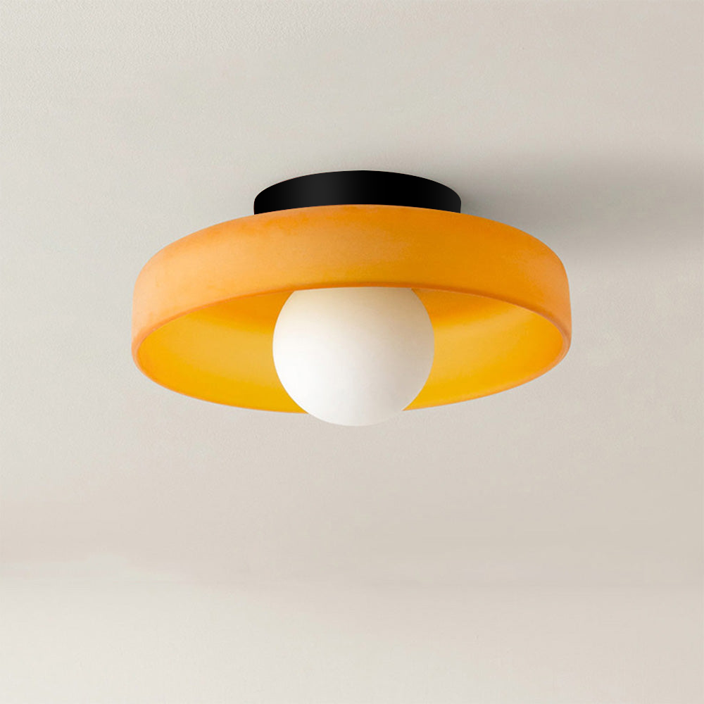 "Modern glass round ceiling light with sleek design, ideal for stylish kitchens, available in varied colors and sizes."