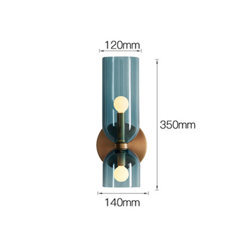 "Modern glass twin wall light with dual glass shades, ideal for stylish interiors, adding elegance and versatile illumination