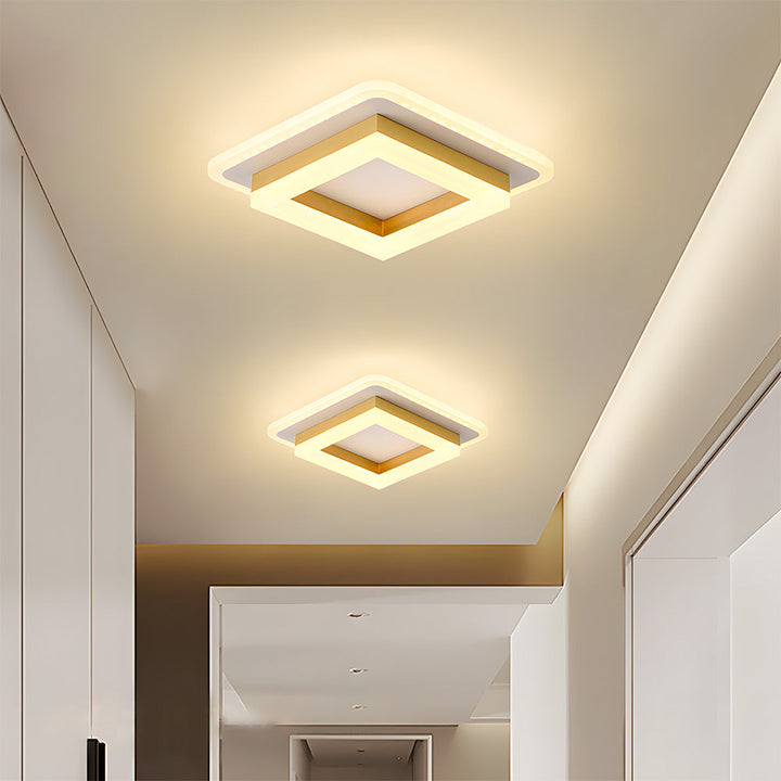 "Modern LED ceiling light with sleek square design, black finish, ideal for stylish hallways, emits bright 1920 lumens."