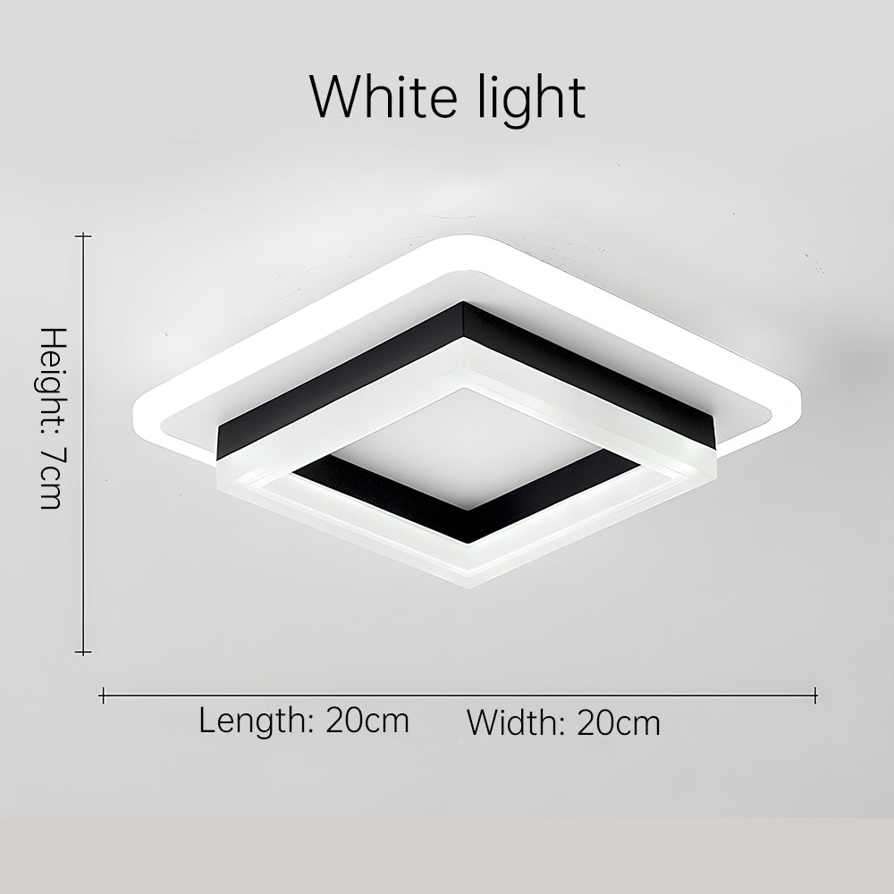 "Modern LED ceiling light with sleek square design, black finish, ideal for stylish hallways, emits bright 1920 lumens."