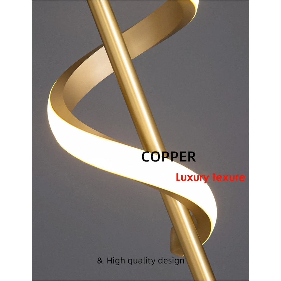 Modern LED wall sconce with adjustable gold arm and copper finish, ideal for ambient lighting in living rooms and bedrooms.