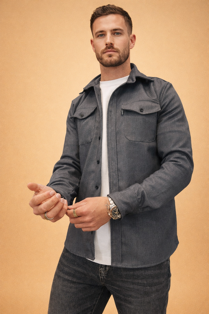 Men's modern long-sleeve polo for smart casual look. Utilitarian design, perfect for versatile daily fashion.