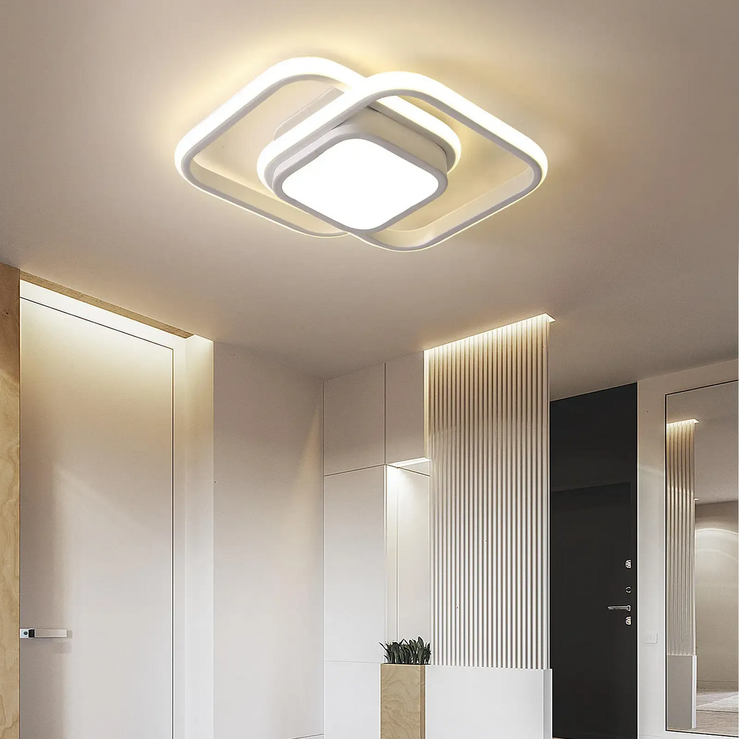 "Modern Minimalist Halo Duo Ceiling Light with a sleek, circular design providing warm, ambient LED illumination."