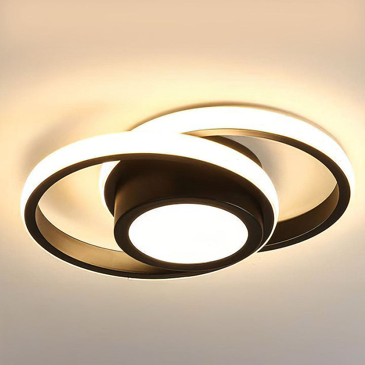 "Modern Minimalist Halo Duo Ceiling Light with a sleek, circular design providing warm, ambient LED illumination."