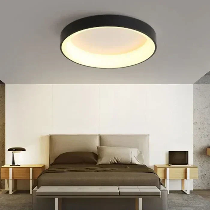 Scandinavian round LED ceiling light, a modern lighting fixture for Nordic home decor. Energy-efficient and stylish.
