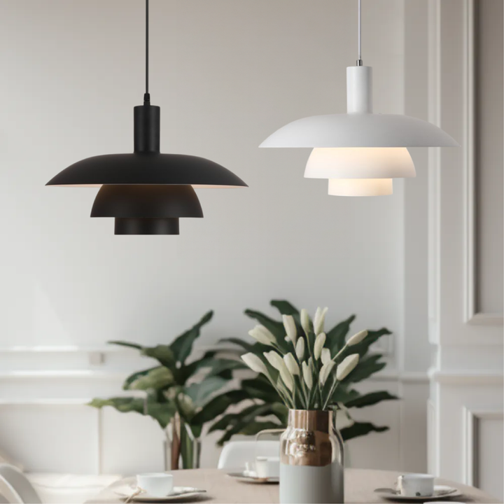"Modern Scandinavian pendant light with sleek design, providing ambient LED glow, ideal for stylish home interiors."