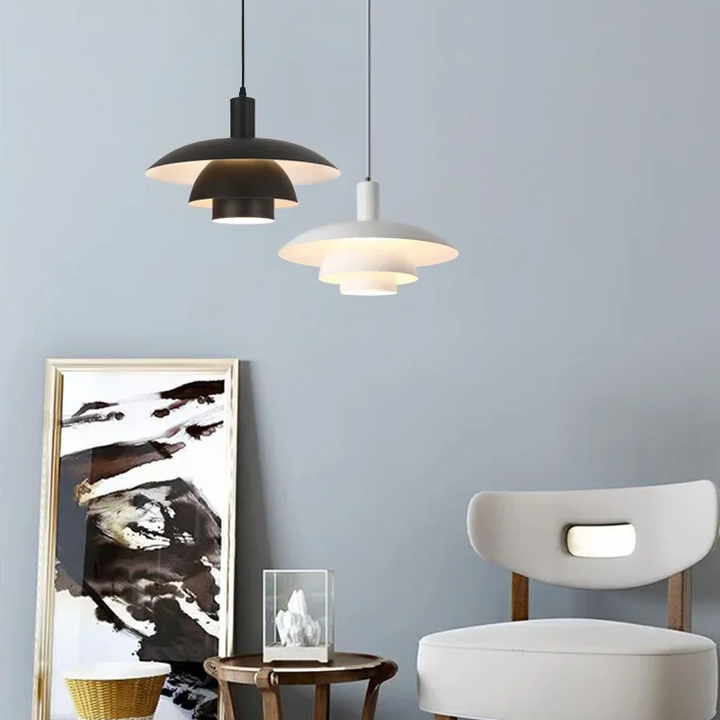 "Modern Scandinavian pendant light with sleek design, providing ambient LED glow, ideal for stylish home interiors."