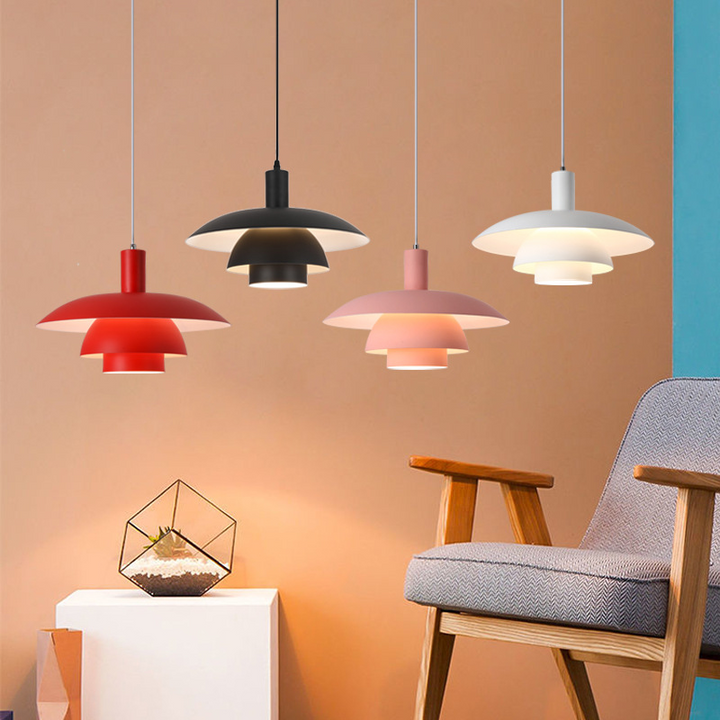 "Modern Scandinavian pendant light with sleek design, providing ambient LED glow, ideal for stylish home interiors."