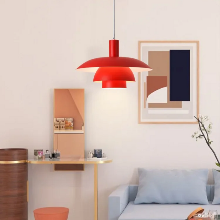"Modern Scandinavian pendant light with sleek design, providing ambient LED glow, ideal for stylish home interiors."