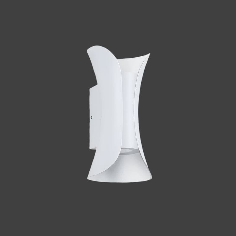 Modern waterproof LED wall light, sleek aluminium, IP65 rating, indoor/outdoor use, warm white glow, available in black.