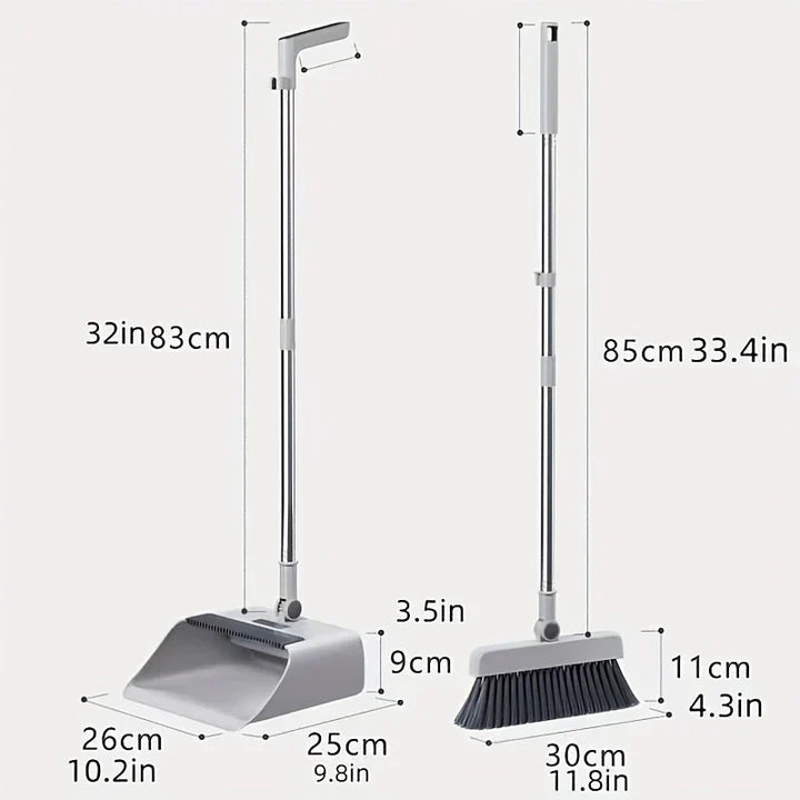Multifunctional broom and dustpan set with 3-in-1 design, ergonomic handle, and self-cleaner, ideal for efficient home cleani
