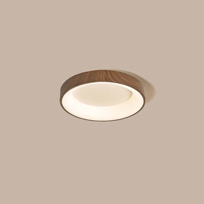 "Natural wooden LED ceiling light with circular frame, rustic-modern design, energy-efficient, enhances home ambiance."