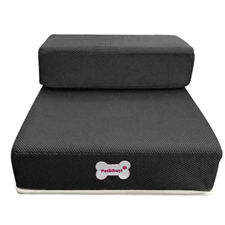 "Non-slip pet stairs with soft foam for dogs and cats, safe steps for easy access to sofa or bed, supportive and stylish."