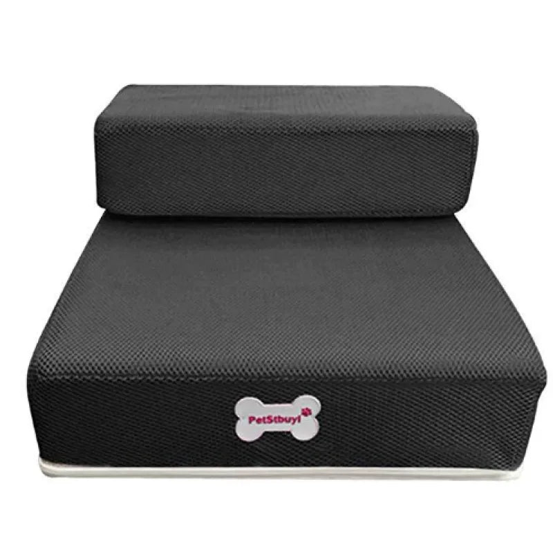 "Non-slip pet stairs with soft foam for dogs and cats, safe steps for easy access to sofa or bed, supportive and stylish."