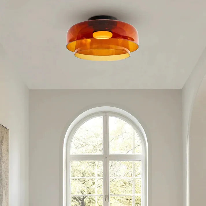 Nordic designer glass ceiling lamp in modern medieval style with elegant glass build, available in gray, green, and orange.