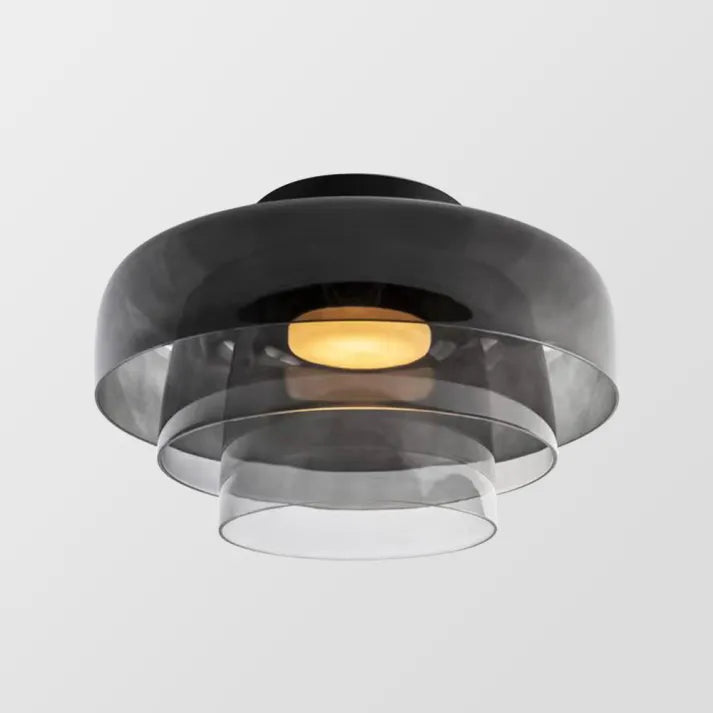 Nordic designer glass ceiling lamp in modern medieval style with elegant glass build, available in gray, green, and orange.
