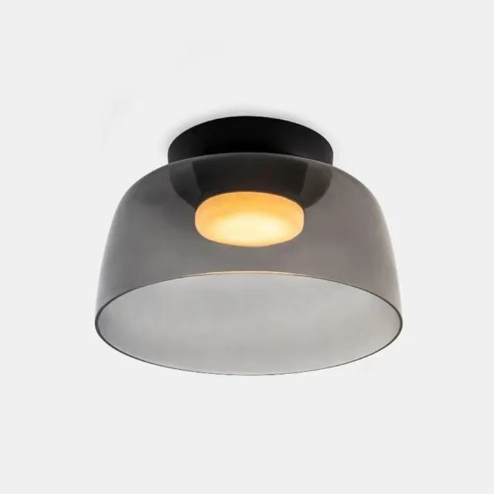 Nordic designer glass ceiling lamp in modern medieval style with elegant glass build, available in gray, green, and orange.