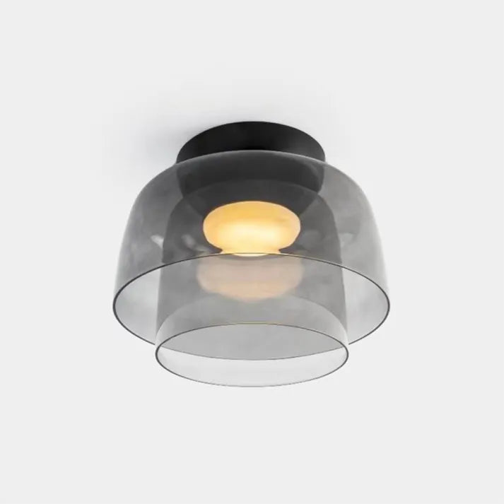 Nordic designer glass ceiling lamp in modern medieval style with elegant glass build, available in gray, green, and orange.