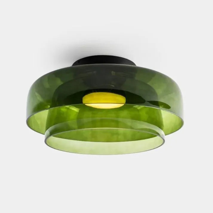 Nordic designer glass ceiling lamp in modern medieval style with elegant glass build, available in gray, green, and orange.
