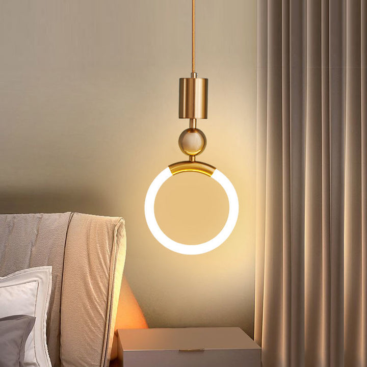 "Nordic LED Pendant Light with sleek metal lines and minimalist design, perfect for modern kitchens and dining areas."