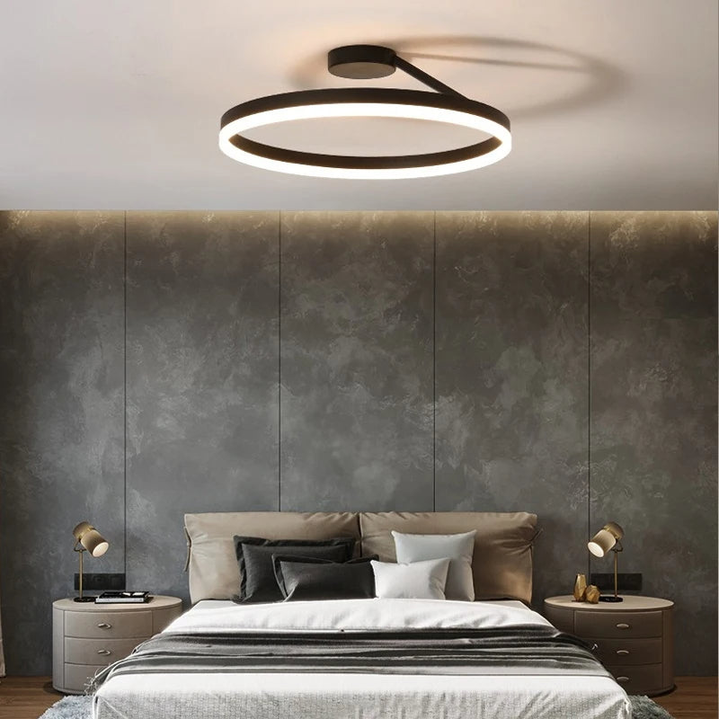 Nordic minimalist LED ceiling light with sleek metal iron and acrylic design, perfect for modern living room illumination.