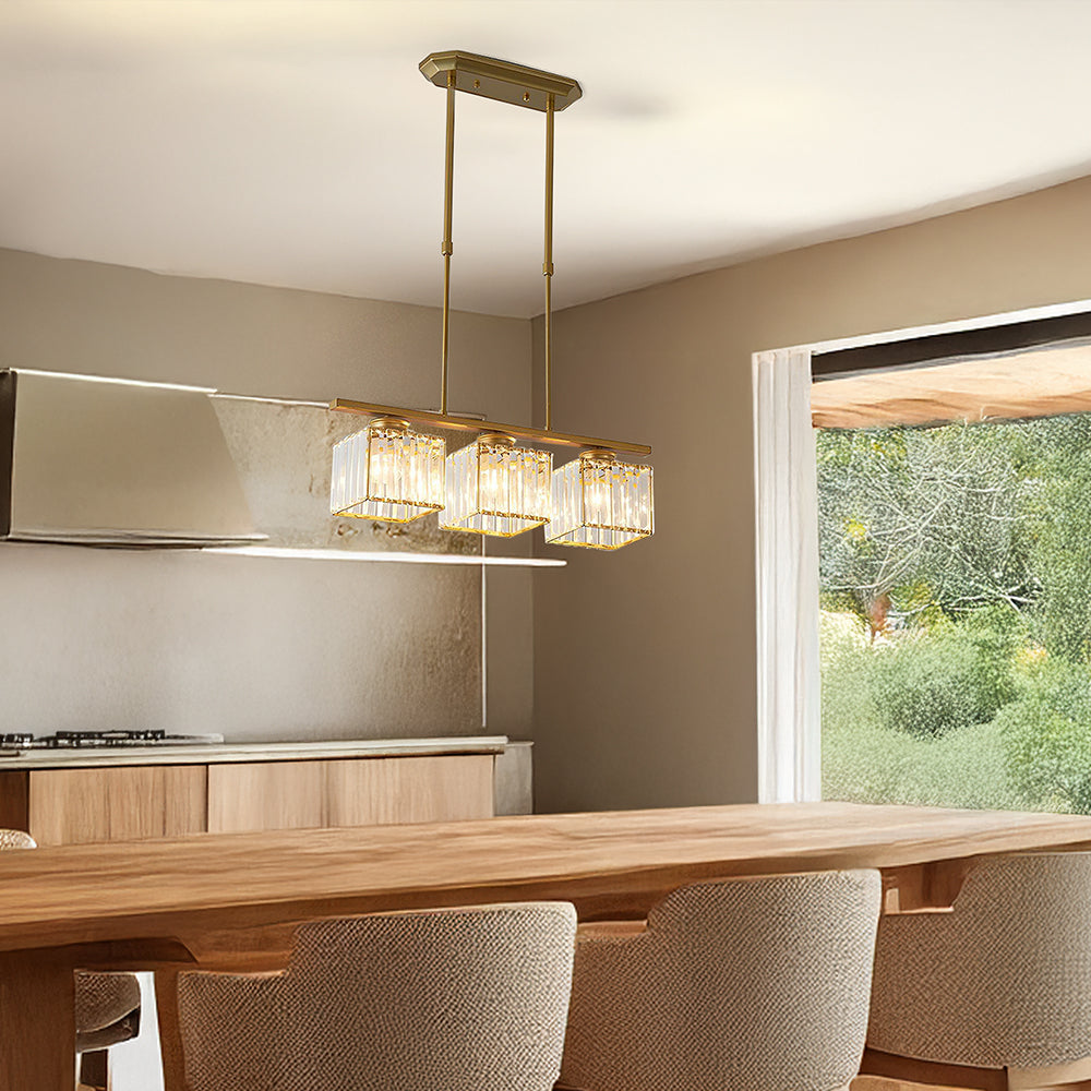 "Nordic multi-light glass pendant lamp with elegant glass shades, perfect for kitchen island or dining area centerpiece."