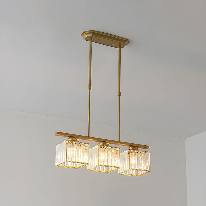 "Nordic multi-light glass pendant lamp with elegant glass shades, perfect for kitchen island or dining area centerpiece."