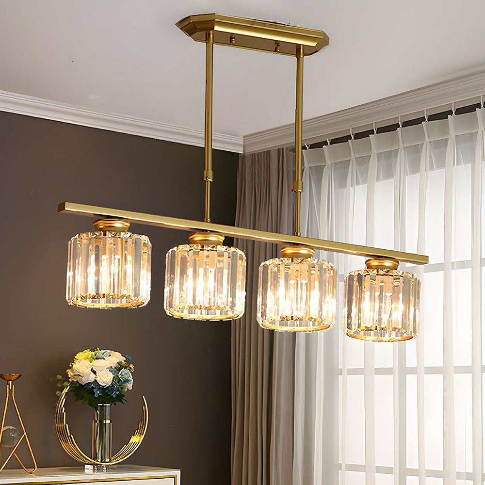 "Nordic multi-light glass pendant lamp with elegant glass shades, perfect for kitchen island or dining area centerpiece."